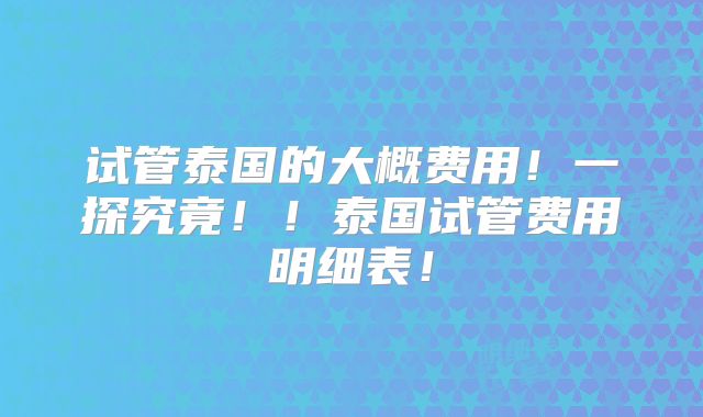 试管泰国的大概费用!一探究竟!!泰国试管费用明细表!