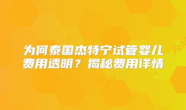 为何泰国杰特宁试管婴儿费用透明？揭秘费用详情