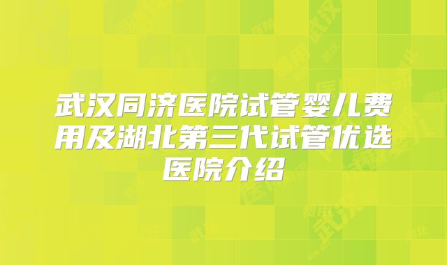 武汉同济医院试管婴儿费用及湖北第三代试管优选医院介绍