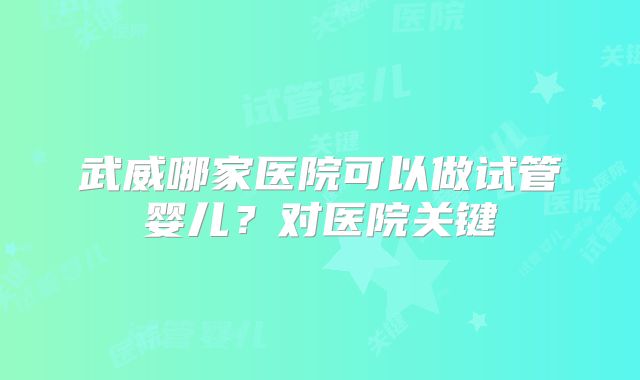 武威哪家医院可以做试管婴儿？对医院关键