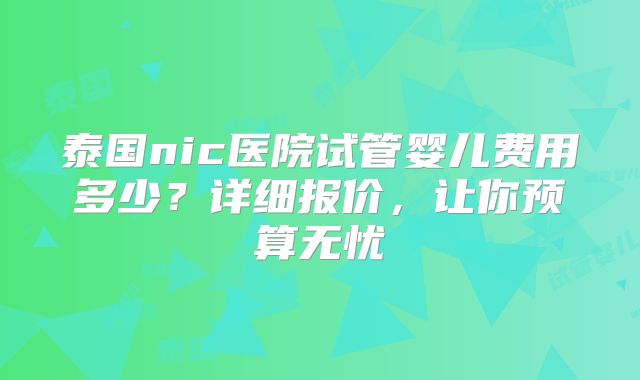 泰国nic医院试管婴儿费用多少？详细报价，让你预算无忧