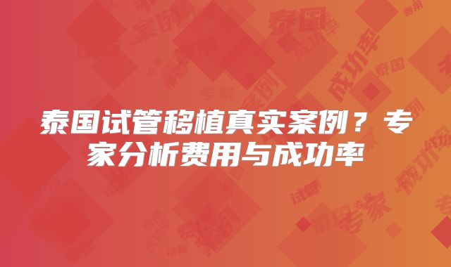 泰国试管移植真实案例？专家分析费用与成功率