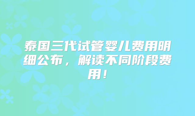 泰国三代试管婴儿费用明细公布，解读不同阶段费用！