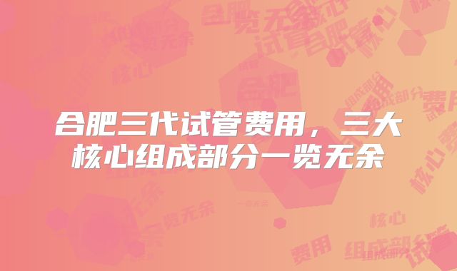 合肥三代试管费用,三大核心组成部分一览无余