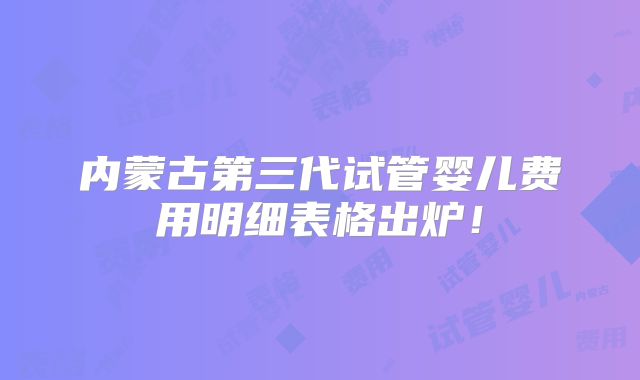 内蒙古第三代试管婴儿费用明细表格出炉!