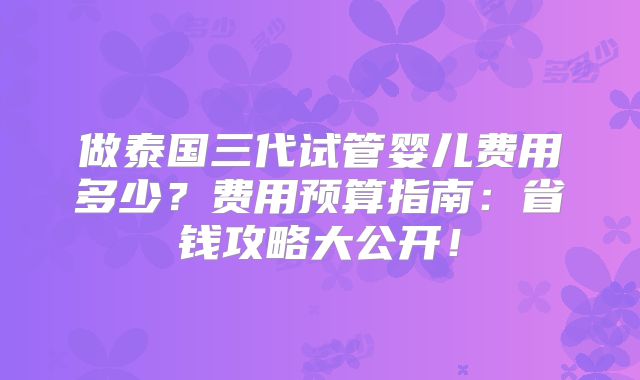 做泰国三代试管婴儿费用多少？费用预算指南：省钱攻略大公开！