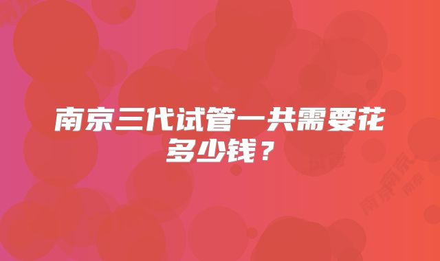 南京三代试管一共需要花多少钱？