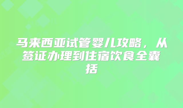 马来西亚试管婴儿攻略，从签证办理到住宿饮食全囊括
