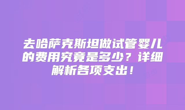 去哈萨克斯坦做试管婴儿的费用究竟是多少？详细解析各项支出！