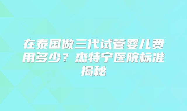 在泰国做三代试管婴儿费用多少?杰特宁医院标准揭秘