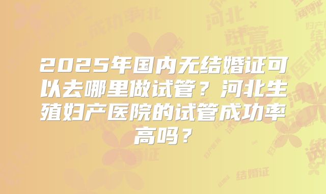 2025年国内无结婚证可以去哪里做试管？河北生殖妇产医院的试管成功率高吗？