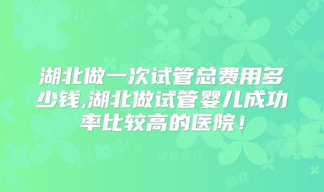 湖北做一次试管总费用多少钱,湖北做试管婴儿成功率比较高的医院!