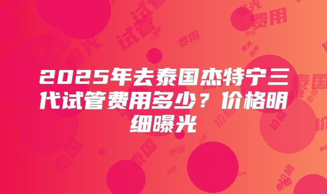 2025年去泰国杰特宁三代试管费用多少？价格明细曝光
