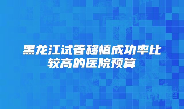 黑龙江试管移植成功率比较高的医院预算
