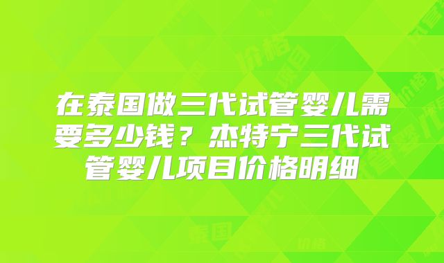 在泰国做三代试管婴儿需要多少钱？杰特宁三代试管婴儿项目价格明细