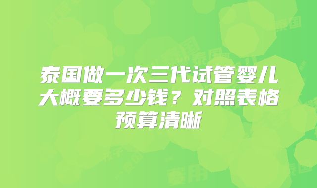 泰国做一次三代试管婴儿大概要多少钱?对照表格预算清晰