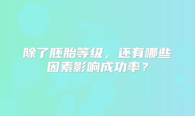 除了胚胎等级，还有哪些因素影响成功率？