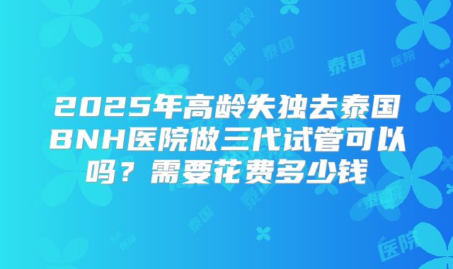 2025年高龄失独去泰国BNH医院做三代试管可以吗?需要花费多少钱