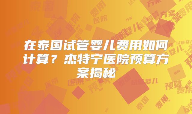 在泰国试管婴儿费用如何计算？杰特宁医院预算方案揭秘