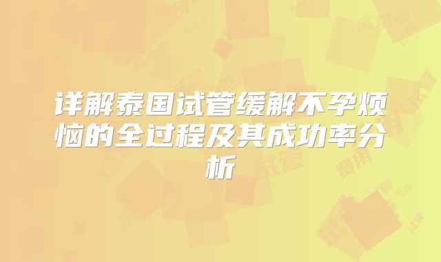 详解泰国试管缓解不孕烦恼的全过程及其成功率分析