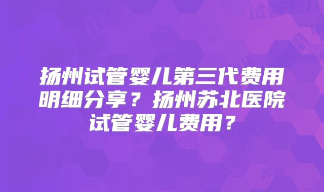 扬州试管婴儿第三代费用明细分享？扬州苏北医院试管婴儿费用？