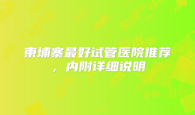 柬埔寨最好试管医院推荐，内附详细说明