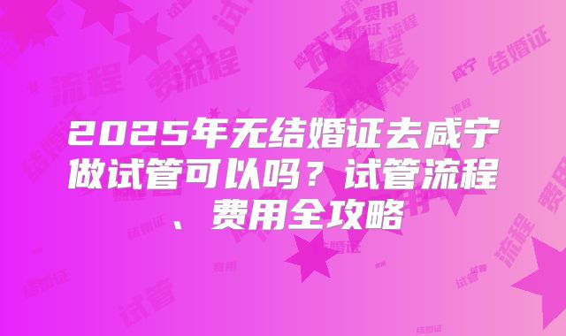 2025年无结婚证去咸宁做试管可以吗？试管流程、费用全攻略