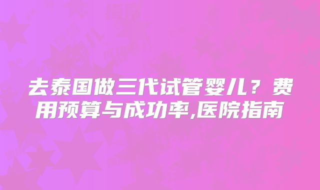 去泰国做三代试管婴儿？费用预算与成功率,医院指南