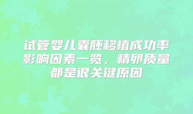 试管婴儿囊胚移植成功率影响因素一览，精卵质量都是很关键原因