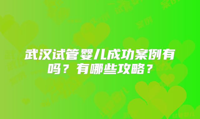 武汉试管婴儿成功案例有吗？有哪些攻略？
