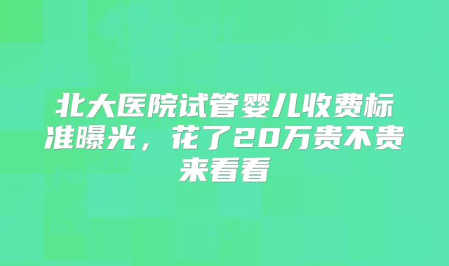 北大医院试管婴儿收费标准曝光，花了20万贵不贵来看看