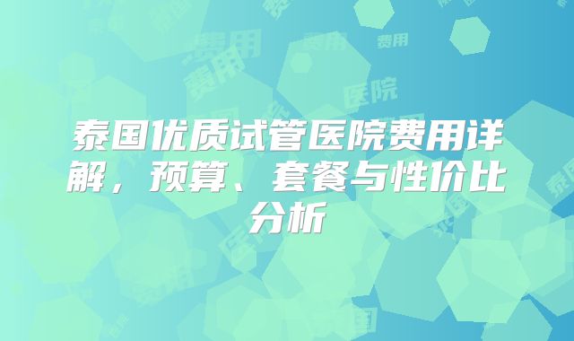 泰国优质试管医院费用详解，预算、套餐与性价比分析