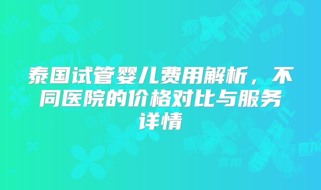 泰国试管婴儿费用解析，不同医院的价格对比与服务详情