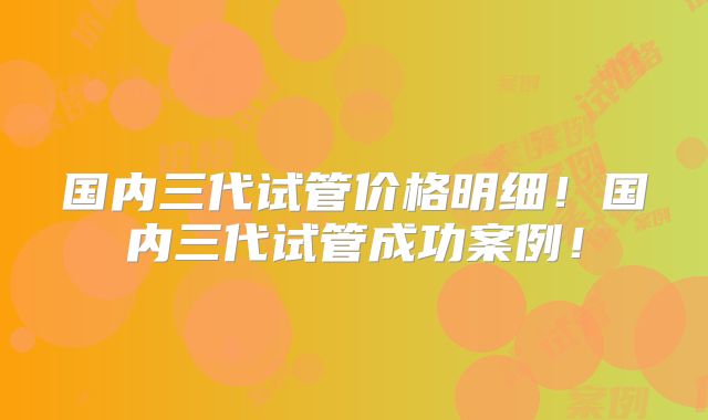 国内三代试管价格明细！国内三代试管成功案例！