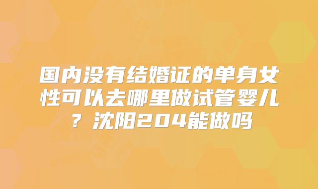 国内没有结婚证的单身女性可以去哪里做试管婴儿？沈阳204能做吗