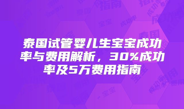 泰国试管婴儿生宝宝成功率与费用解析，30%成功率及5万费用指南