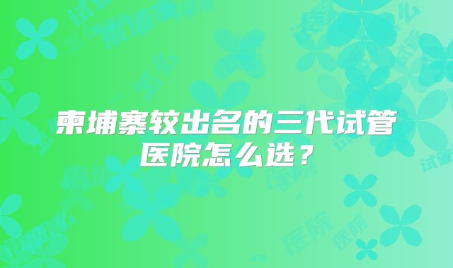 柬埔寨较出名的三代试管医院怎么选？