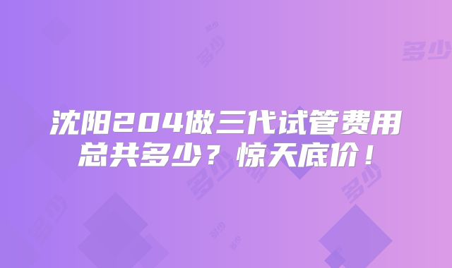 沈阳204做三代试管费用总共多少?惊天底价!