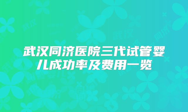 武汉同济医院三代试管婴儿成功率及费用一览