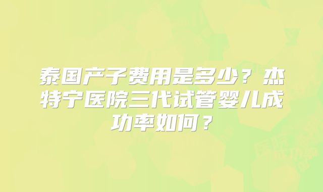 泰国产子费用是多少？杰特宁医院三代试管婴儿成功率如何？