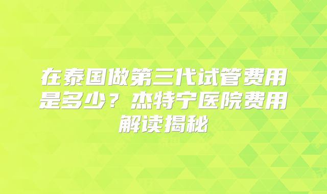 在泰国做第三代试管费用是多少？杰特宁医院费用解读揭秘