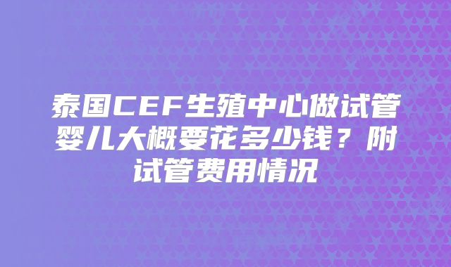 泰国CEF生殖中心做试管婴儿大概要花多少钱?附试管费用情况