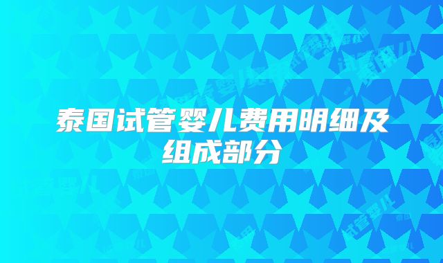 泰国试管婴儿费用明细及组成部分