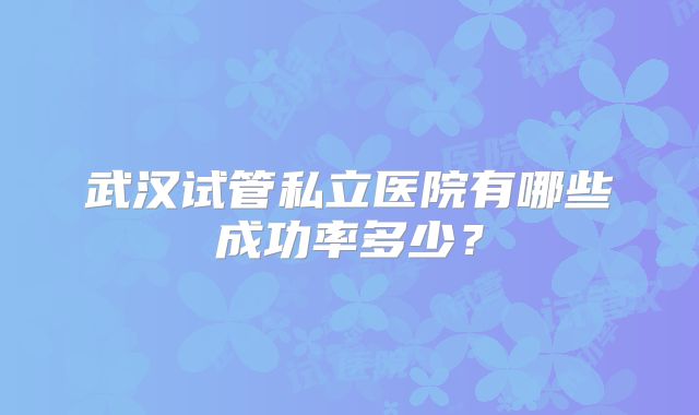 武汉试管私立医院有哪些成功率多少？
