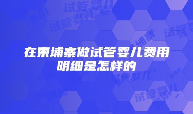 在柬埔寨做试管婴儿费用明细是怎样的