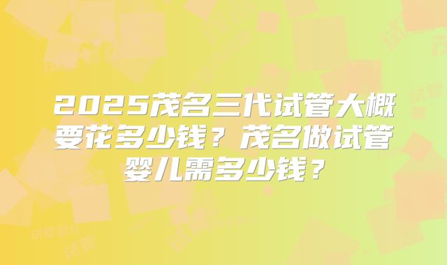 2025茂名三代试管大概要花多少钱？茂名做试管婴儿需多少钱？