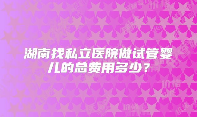湖南找私立医院做试管婴儿的总费用多少？