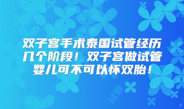 双子宫手术泰国试管经历几个阶段!双子宫做试管婴儿可不可以怀双胎!