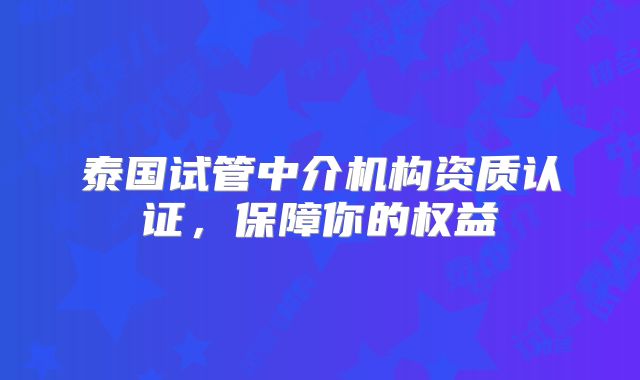 泰国试管中介机构资质认证，保障你的权益