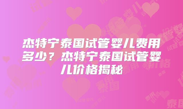 杰特宁泰国试管婴儿费用多少？杰特宁泰国试管婴儿价格揭秘